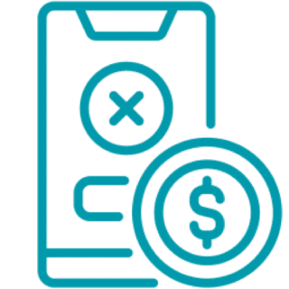 Mobile payment error icon with dollar sign.