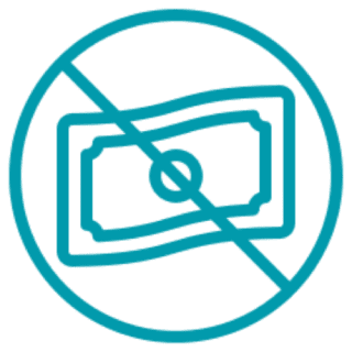 No cash symbol inside circle with line.