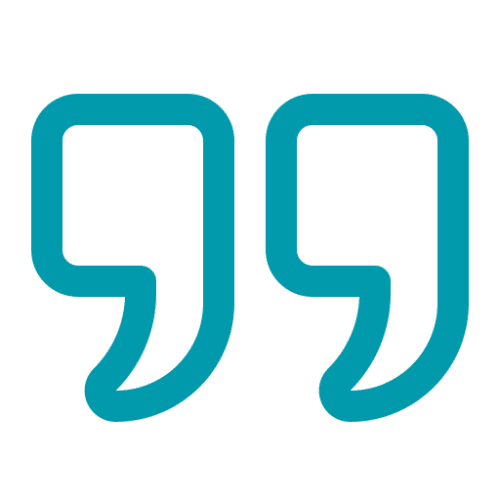 Quotation marks icon on black background.